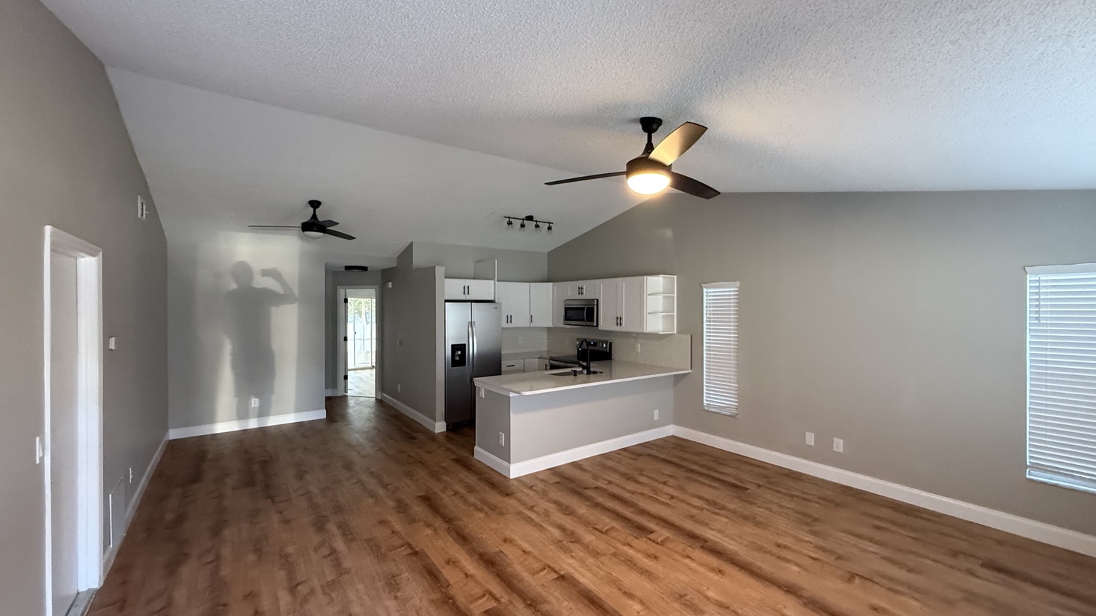 Wood-look flooring installed in a living room